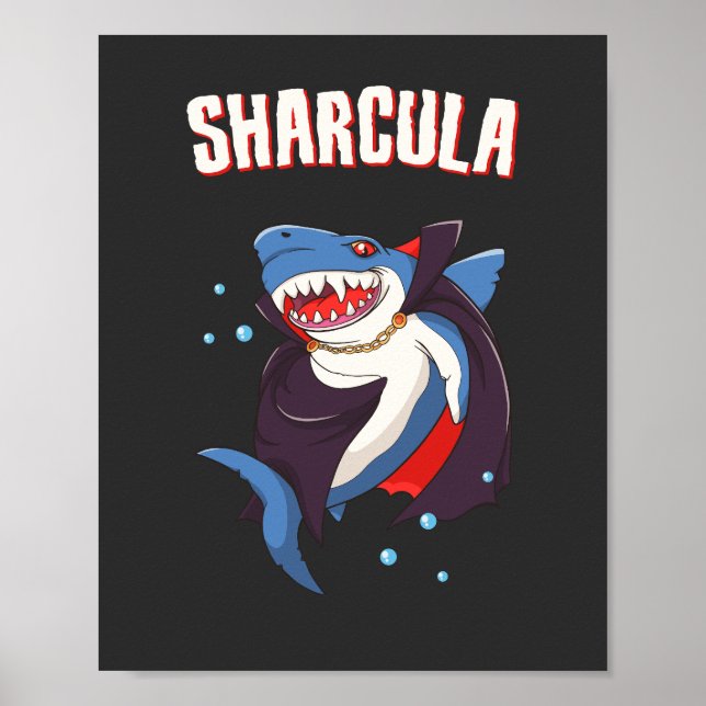 Sharcula Funny Dracula Shark Vampire Halloween T-S Poster (Front)