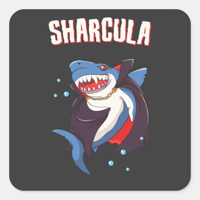 Sharcula Funny Dracula Shark Vampire Halloween T-S Square Sticker (Front)