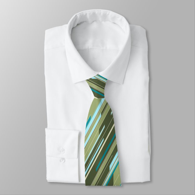 Shards Geometric Striped Green Single-sided Neck Tie (Tied)