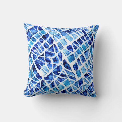 Shards Watercolor indigo blue abstract pattern Throw Pillow