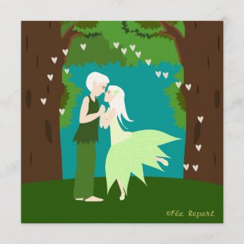 Share A Couple Of Elves In The Forest Heart Invitation by Feerepart at Zazzle