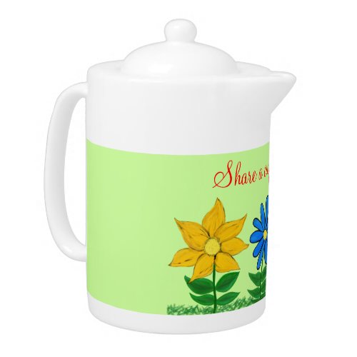 Share A Cup of Tea With Me Floral Green Teapot