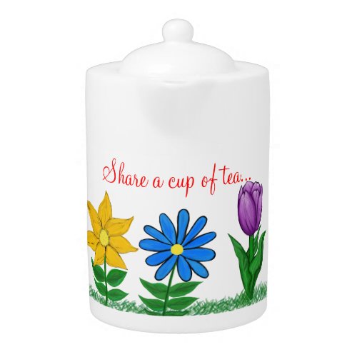 Share A Cup of Tea With Me Floral White Teapot