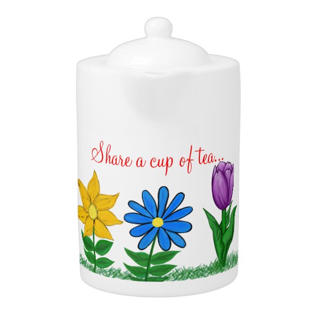 Share A Cup of Tea With Me Floral White Teapot (Front)