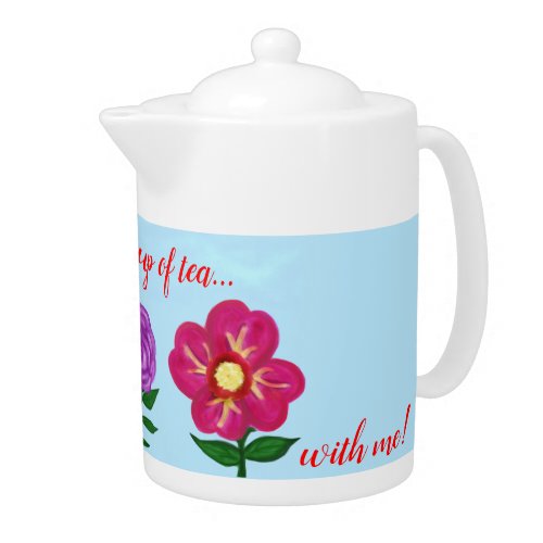 Share A Cup of Tea With Me Yellow Purple Fuchsia Teapot