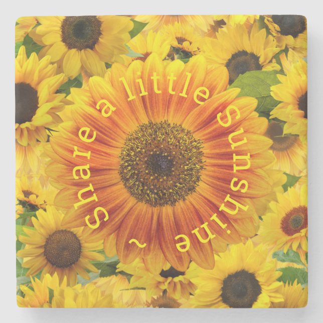 Share a little Sunshine Yellow Orange Sunflower  Stone Coaster (Front)