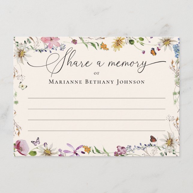 Share a Memory Boho Wildflower Celebration of Life Enclosure Card (Front)