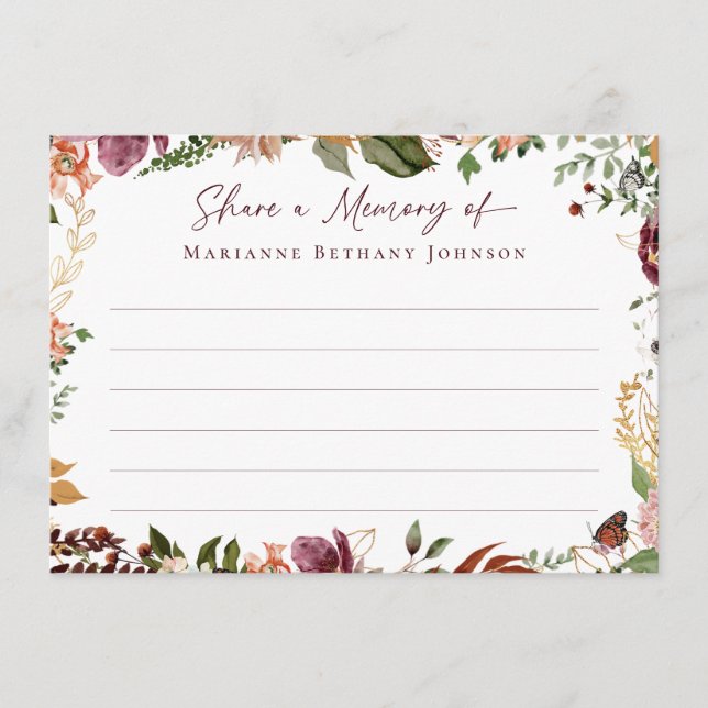 Share a Memory Fall Floral Memorial Enclosure Card (Front)