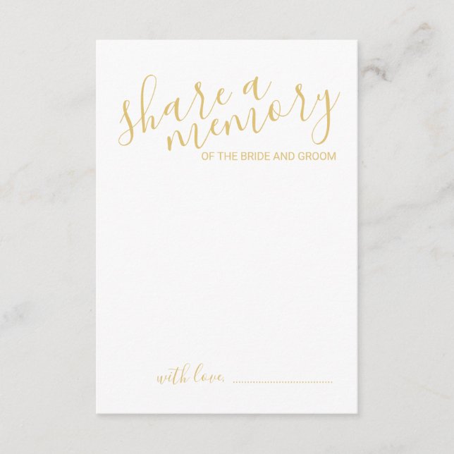 'Share a Memory' Gold Modern Script Wedding Advice Card (Front)