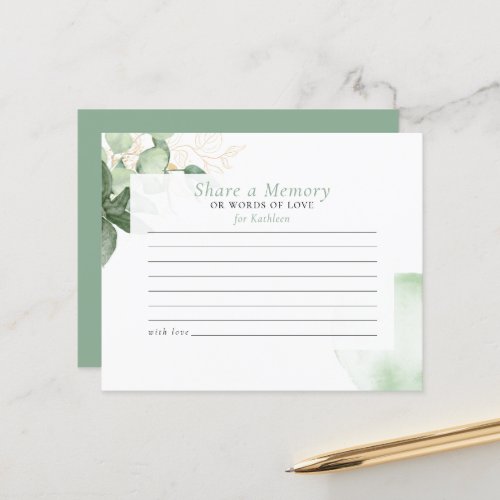 Share a Memory Greenery Funeral Attendance Card