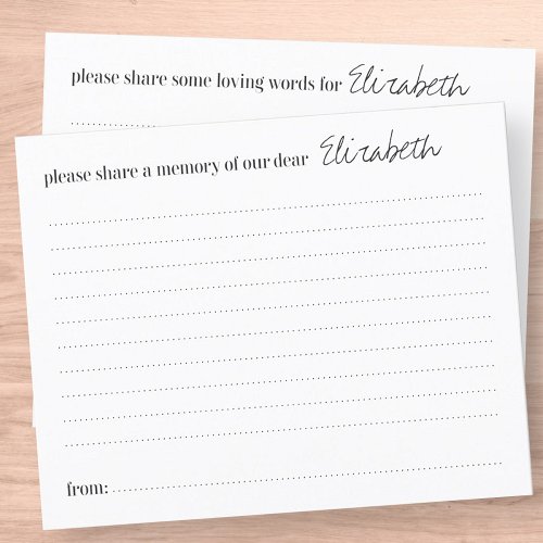 Share a Memory Loving Word Funeral Attendance Card
