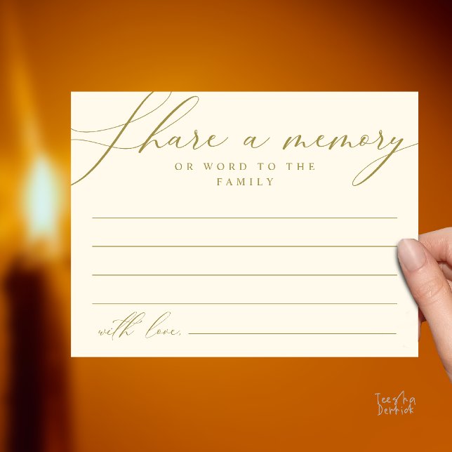 Share a memory Memorial Funeral Service Card (Share a memory Memorial Funeral Service Card in gold and yellow Cream)
