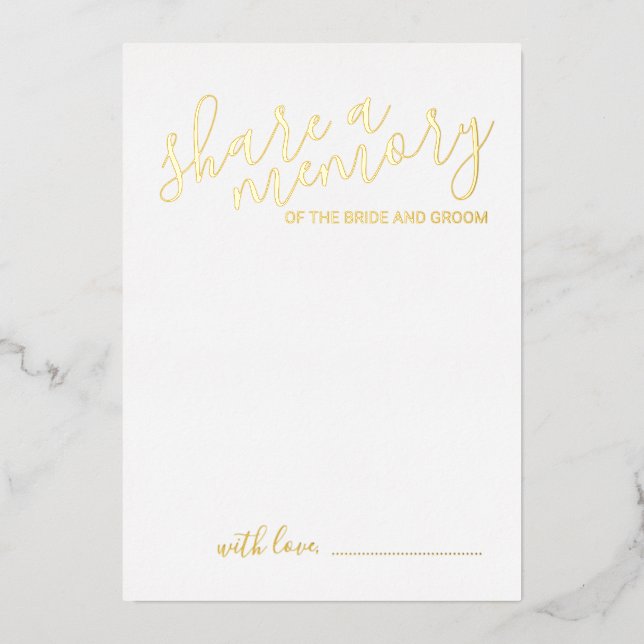 'Share a Memory' Modern Script Wedding Gold Foil Invitation (Front)