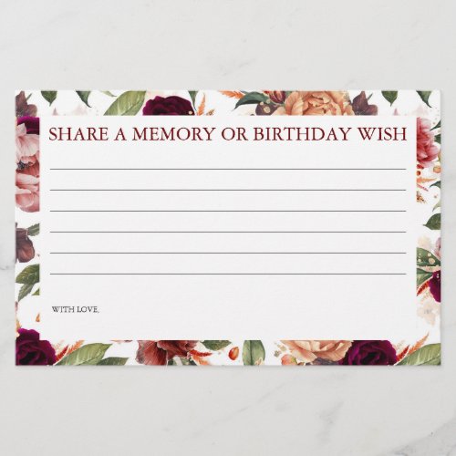 Share a Memory or Birthday Wish Birthday Game Card