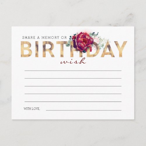 Share a Memory or Birthday Wish Burgundy and Blush Postcard