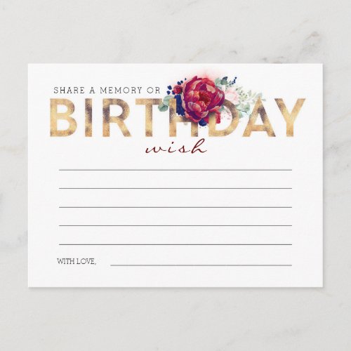 Share a Memory or Birthday Wish Burgundy and Navy Postcard