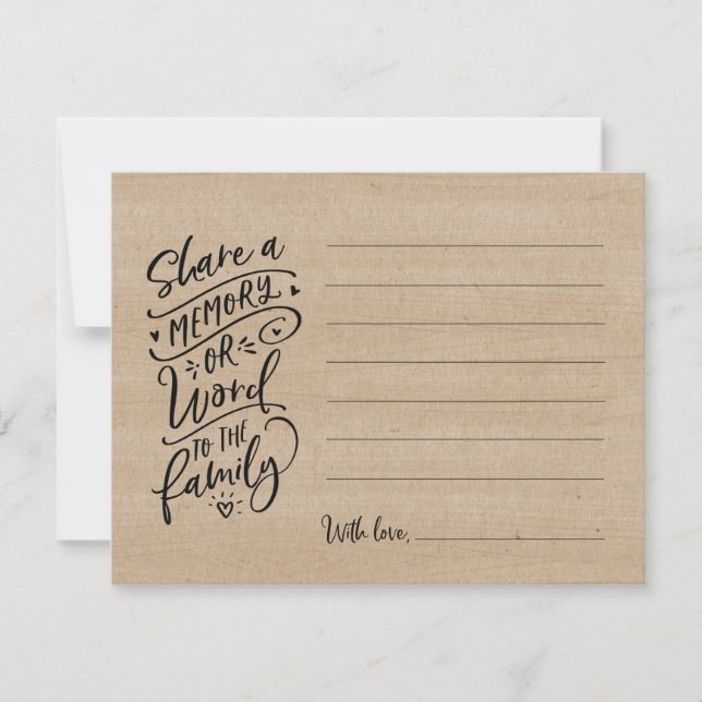 Share a memory or word to the family sympathy card (Front)