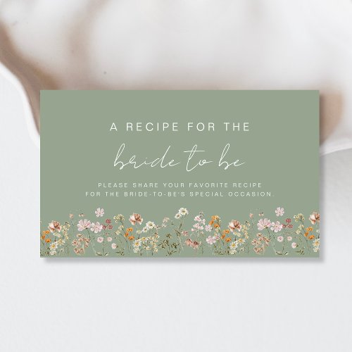 Share a Recipe Bridal Shower Wildflower Sage Green Enclosure Card