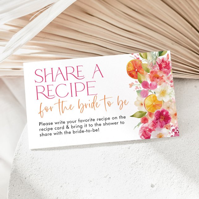 Share a recipe card Main Squeeze Bridal Shower (Share a recipe for the bride enclosure card floral citrus recipe request card for Bridal Shower)