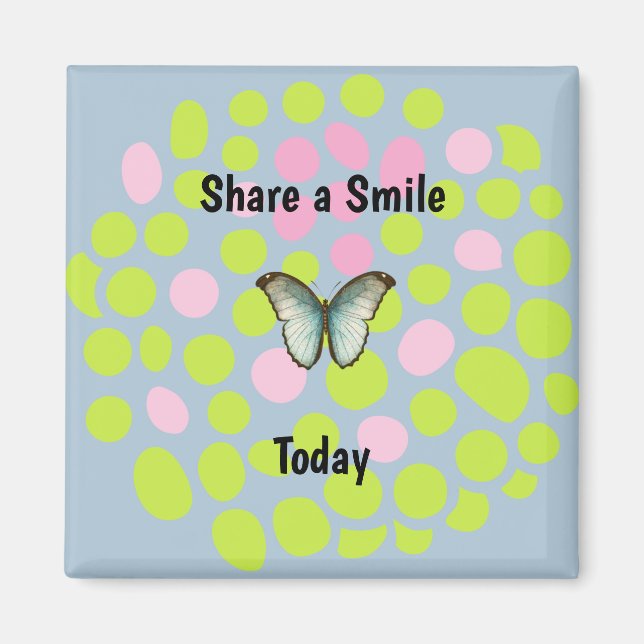 Share a Smile Green, Pink Dots & Butterfly Magnet (Front)