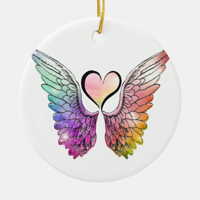 Share - Angel Wings and Heart Ceramic Ornament (Front)