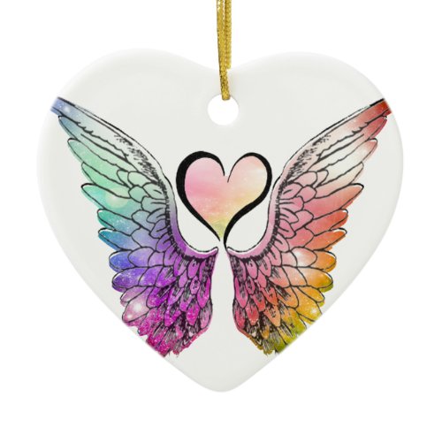 Share - Angel Wings and Heart Ceramic Ornament
