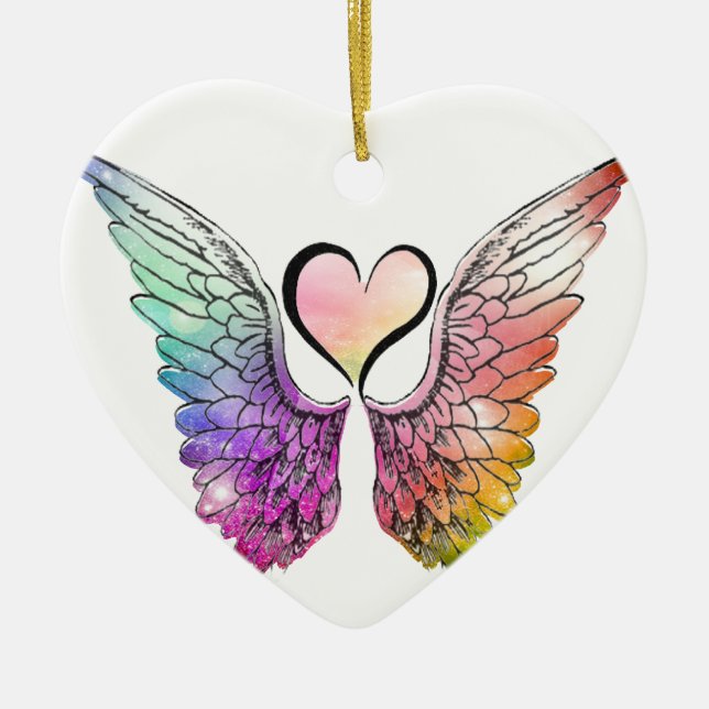 Share - Angel Wings and Heart Ceramic Ornament (Front)