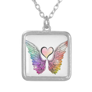 Share - Angel Wings and Heart Silver Plated Necklace