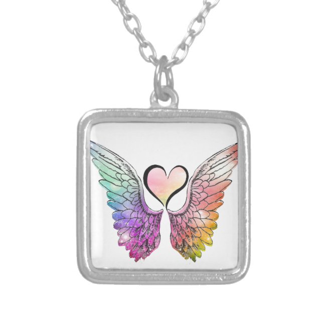 Share - Angel Wings and Heart Silver Plated Necklace (Front)