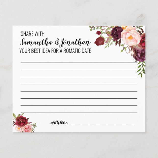 Share Date Idea Marsala Flowers Bridal Shower Game (Front)