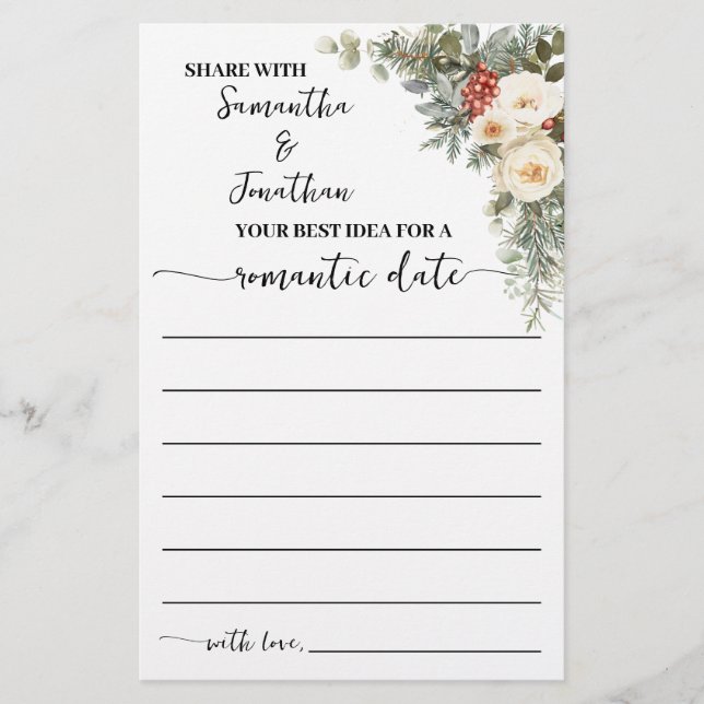 Share Date Idea Winter Bridal Shower Game Card Flyer (Front)