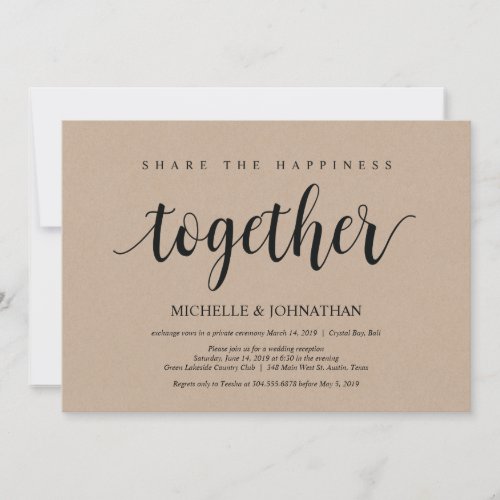 Share happiness Wedding Elopement Invitation card