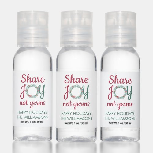 Share Joy not Germs Personalized Christmas Hand Sanitizer