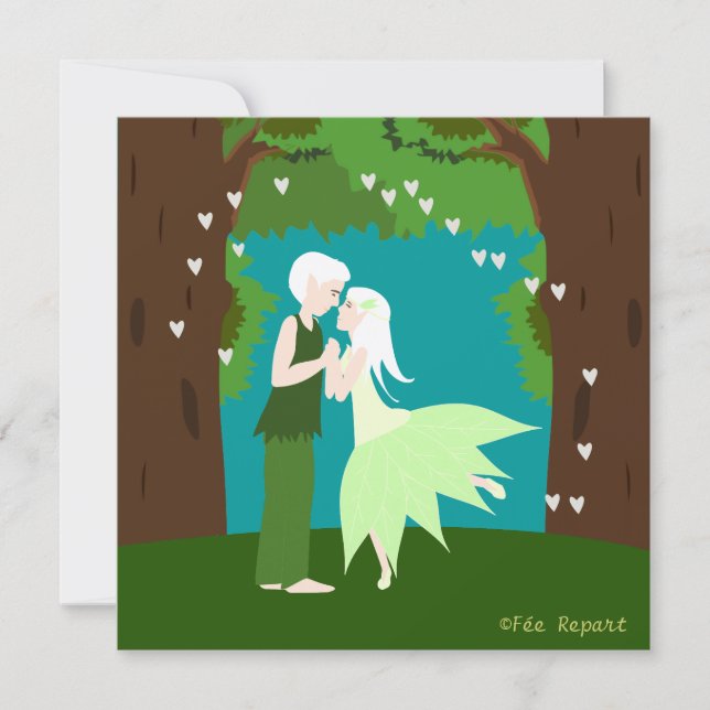 Share marriage couple of elves heart forest invitation (Front)