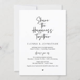 Share the happiness, Black, Wedding Elopement Invitation