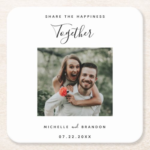 Share the Happiness Together Modern Photo Simple S Square Paper Coaster