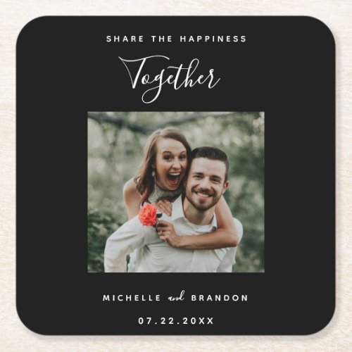Share the Happiness Together Modern Photo Simple  Square Paper Coaster