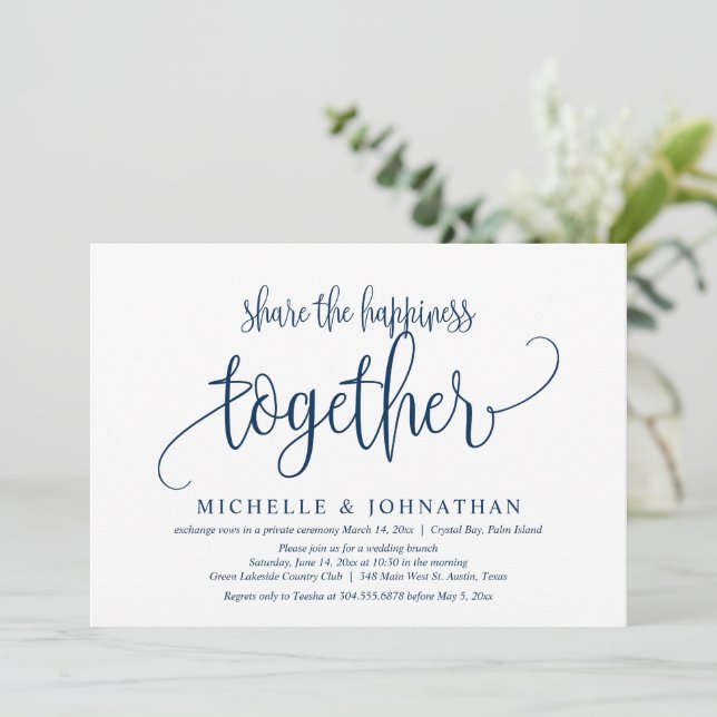 Share the happiness together, Wedding Elopement  I Invitation (Standing Front)