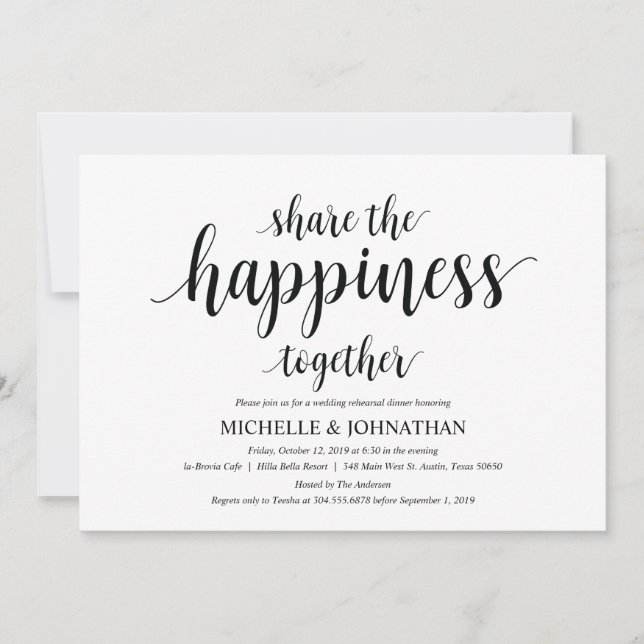 Share the happiness wed Rehearsal Dinner invites (Front)