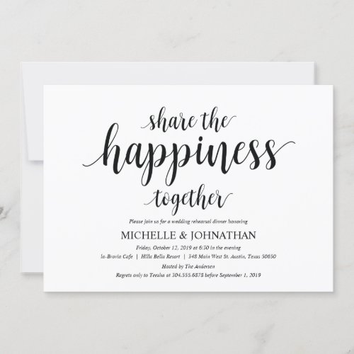 Share the happiness wed Rehearsal Dinner invites