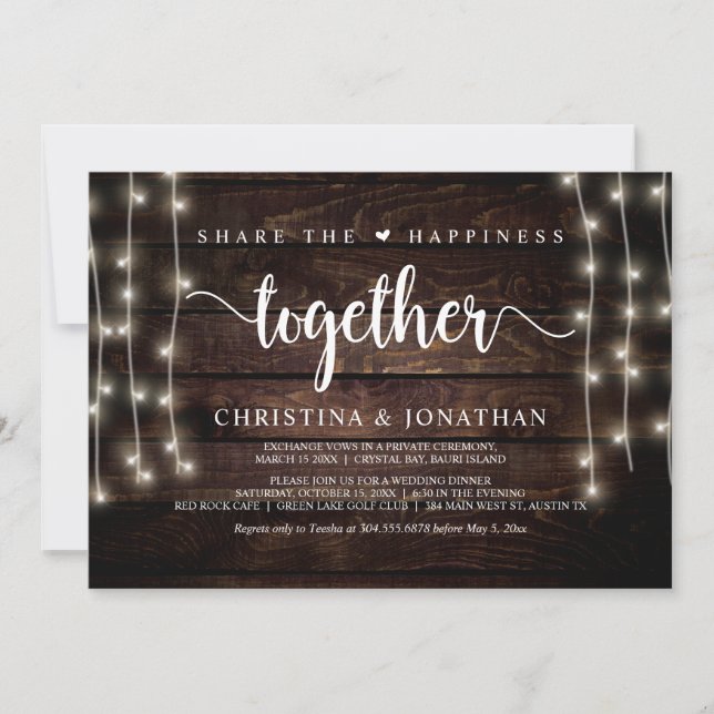 Share the happiness, Wedding Dinner, Elopement Invitation (Front)