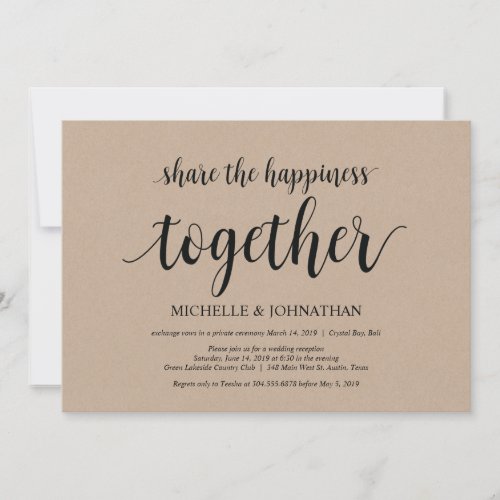 Share the happiness Wedding Elopement Invites