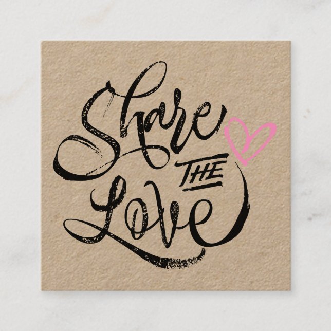 Share the love brown kraft black script typography referral card (Front)
