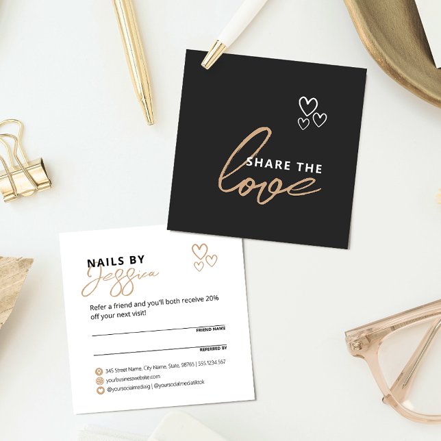Share the Love Elegant Black Script Typography  Referral Card (Creator Uploaded)