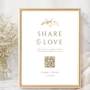 Share the Love, Elegant Gold Wedding QR Code Sign