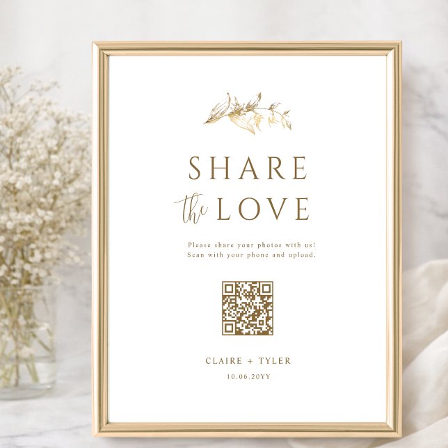 Share the Love, Elegant Gold Wedding QR Code Sign (Creator Uploaded)