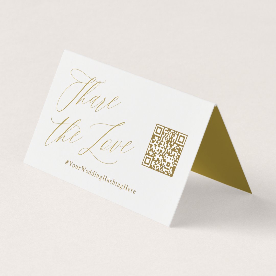 Share the Love Gold Wedding QR Code Tent Card Zazzle