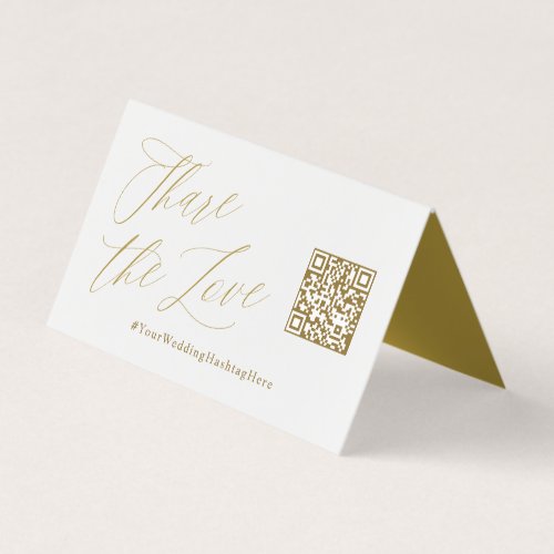 Share the Love Gold Wedding QR Code Tent Card