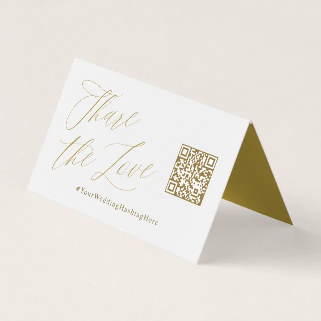 Share the Love Gold Wedding QR Code Tent Card Zazzle