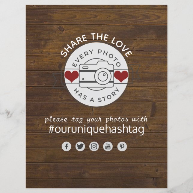 Share the Love Hashtag Photos Rustic Wedding Sign (Front)